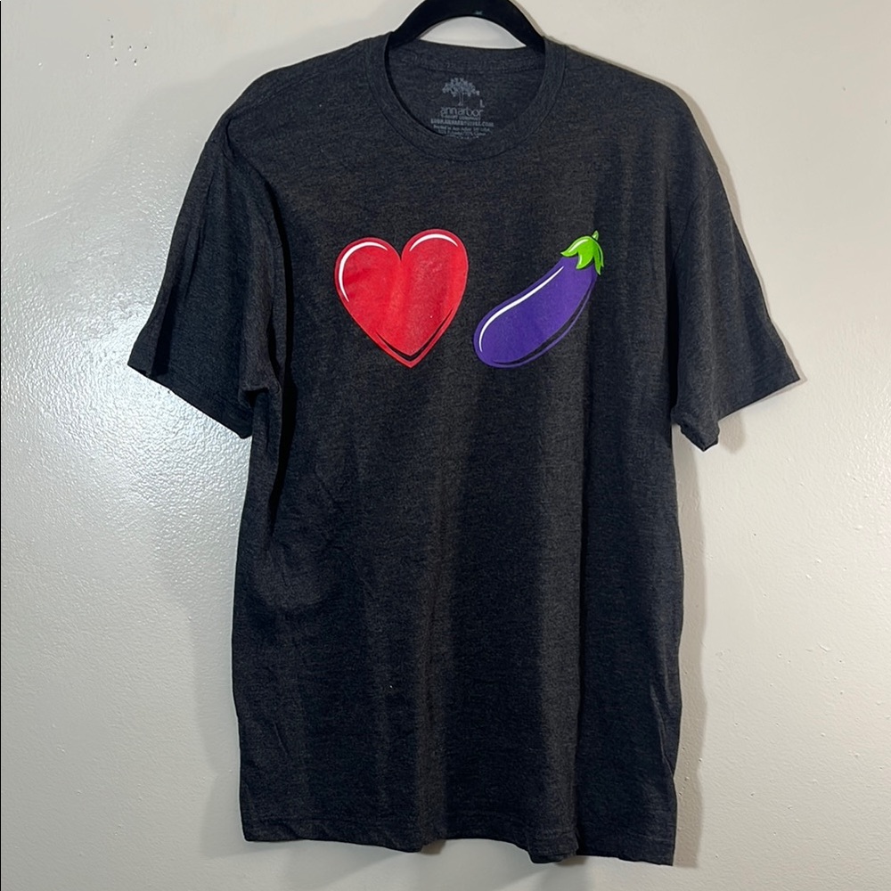 Heart and Eggplant Graphic T-Shirt